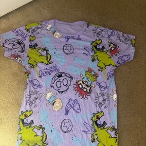 Purple Graphic T-Shirt with Cartoon Characters
